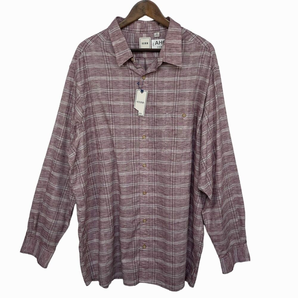 Rowm Dress Shirt Men Size 3XT Tall Pink‎ Striped Button Up Collared Long Sleeve
